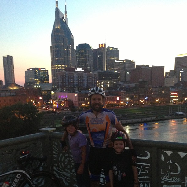 Me with the kids on the pedestrian bridge over the Cumberland River doing some fun cool-down riding