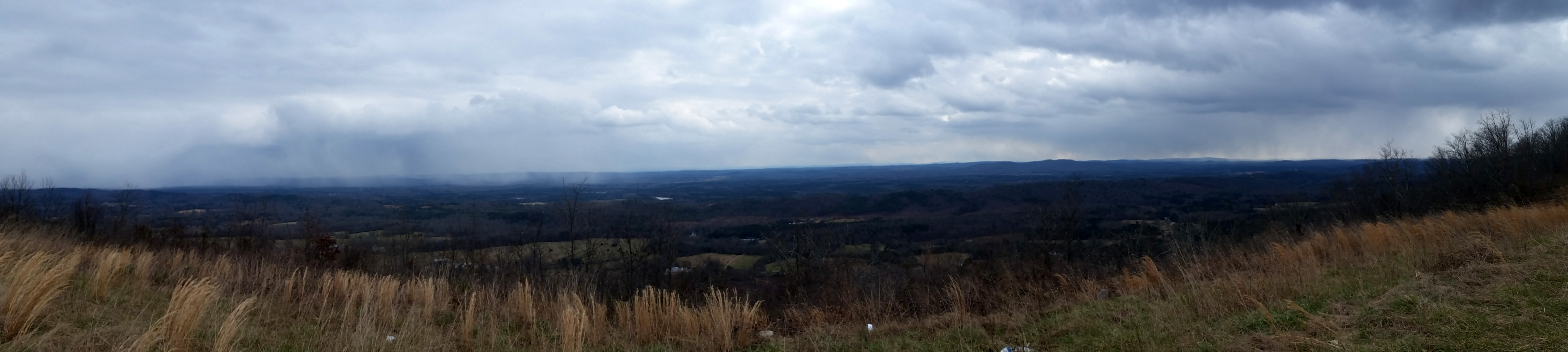 Snow showers visible from the top of Blount Mountain near Straight Mountain, Alabama.