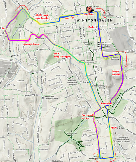 Winston-Salem Classic Pro/1/2 road race power map - click to enlarge