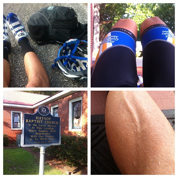 Day 6 - resting, exhausted, in the road and on the front stoop of 183 year old haysop baptist church