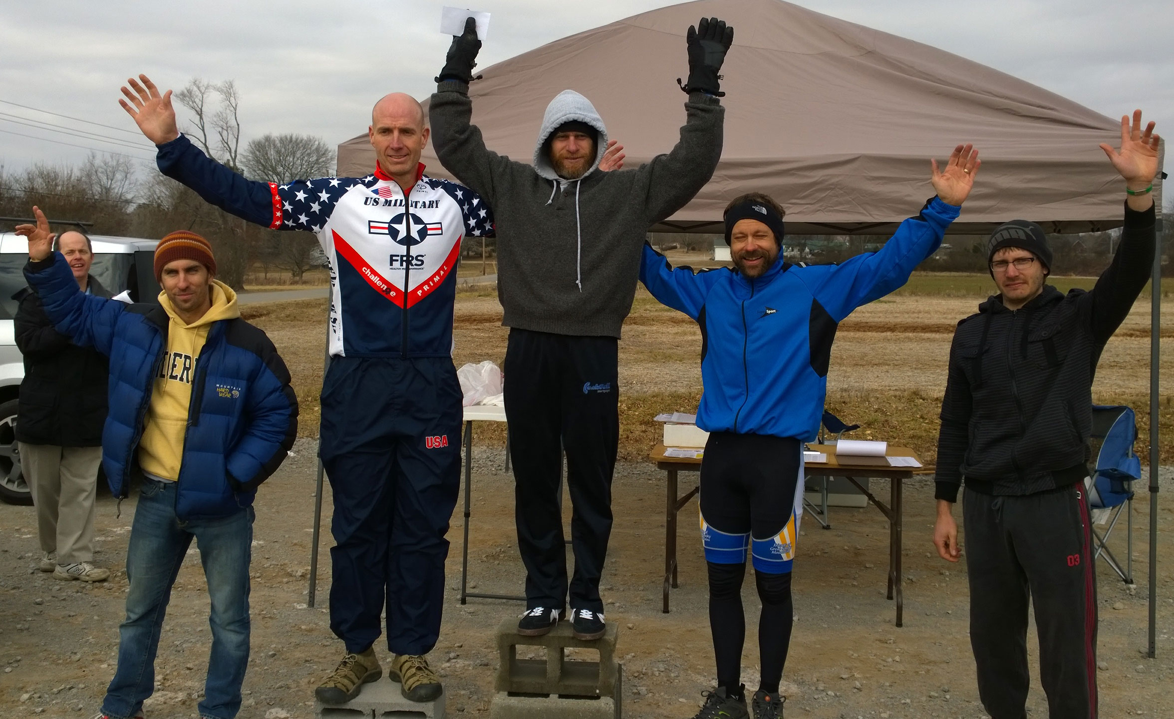Union Grove Time Trial Podium - (left to right) - Jason Brasel (4th), Kurt Page (2nd), Mike Olheiser (1st), Me (3rd), and Doug Robinson (5th).