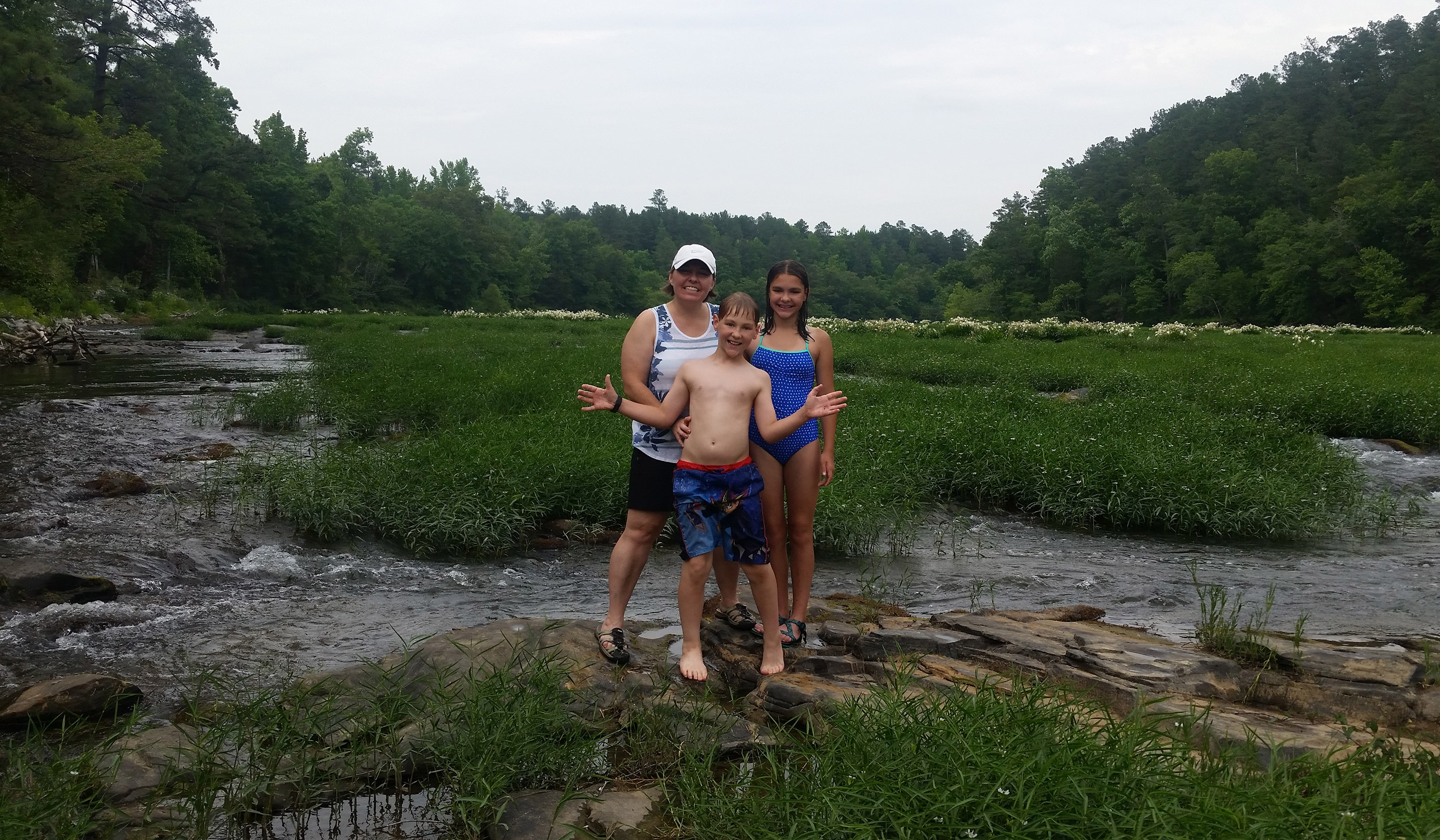 Kristine and the kids out on the shoals in the Cahaba River National Wildlife Refuge outside West Blocton.