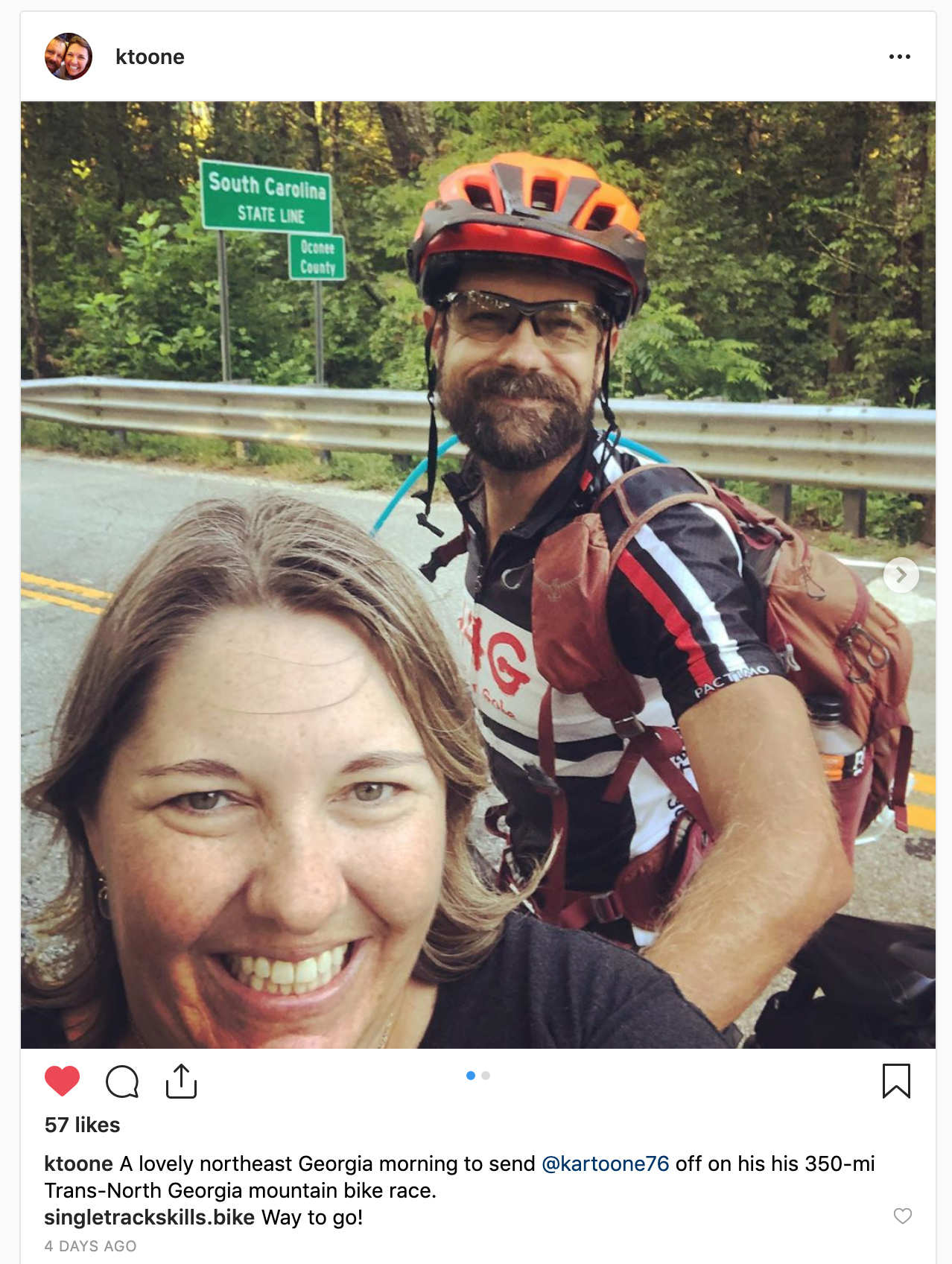 Selfie with Kristine at the SC/GA bridge before the start